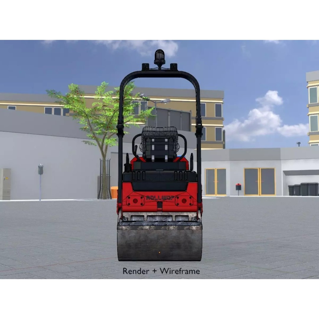 Road Roller 3D Model – Low Poly Construction Vehicle, FBX - View 8