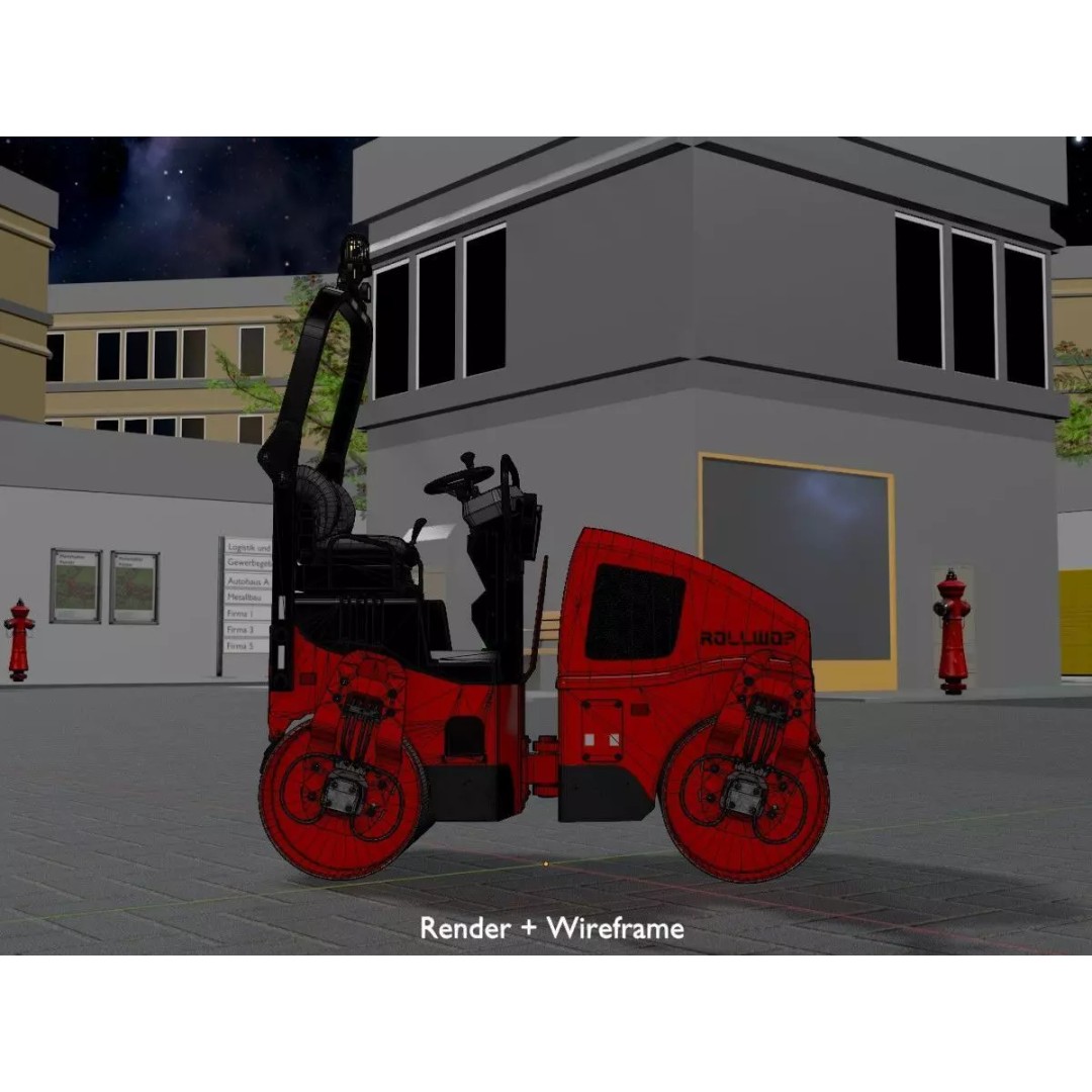 Road Roller 3D Model – Low Poly Construction Vehicle, FBX - View 9