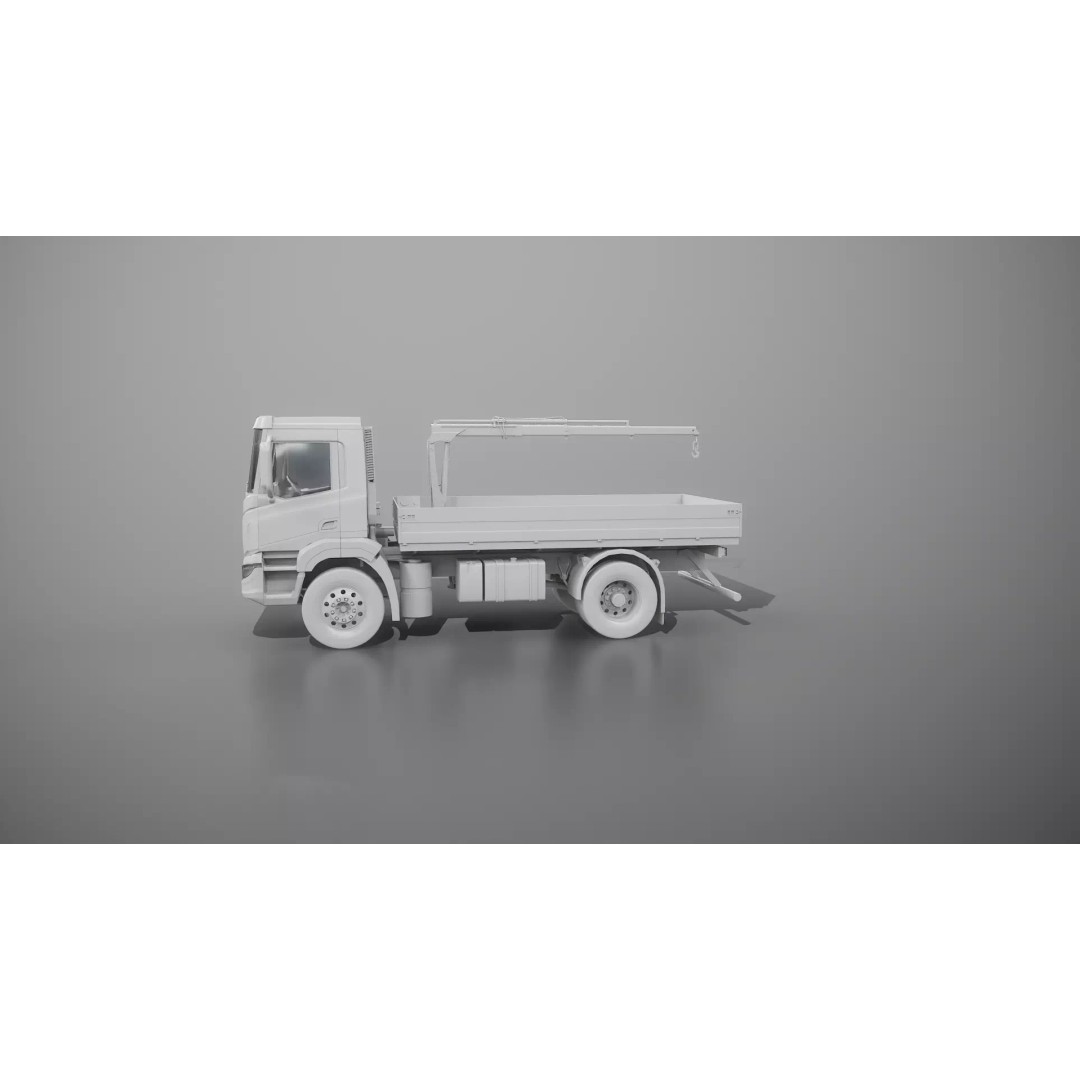 Flatbed Truck 3D Model – High Poly Loader Crane, FBX