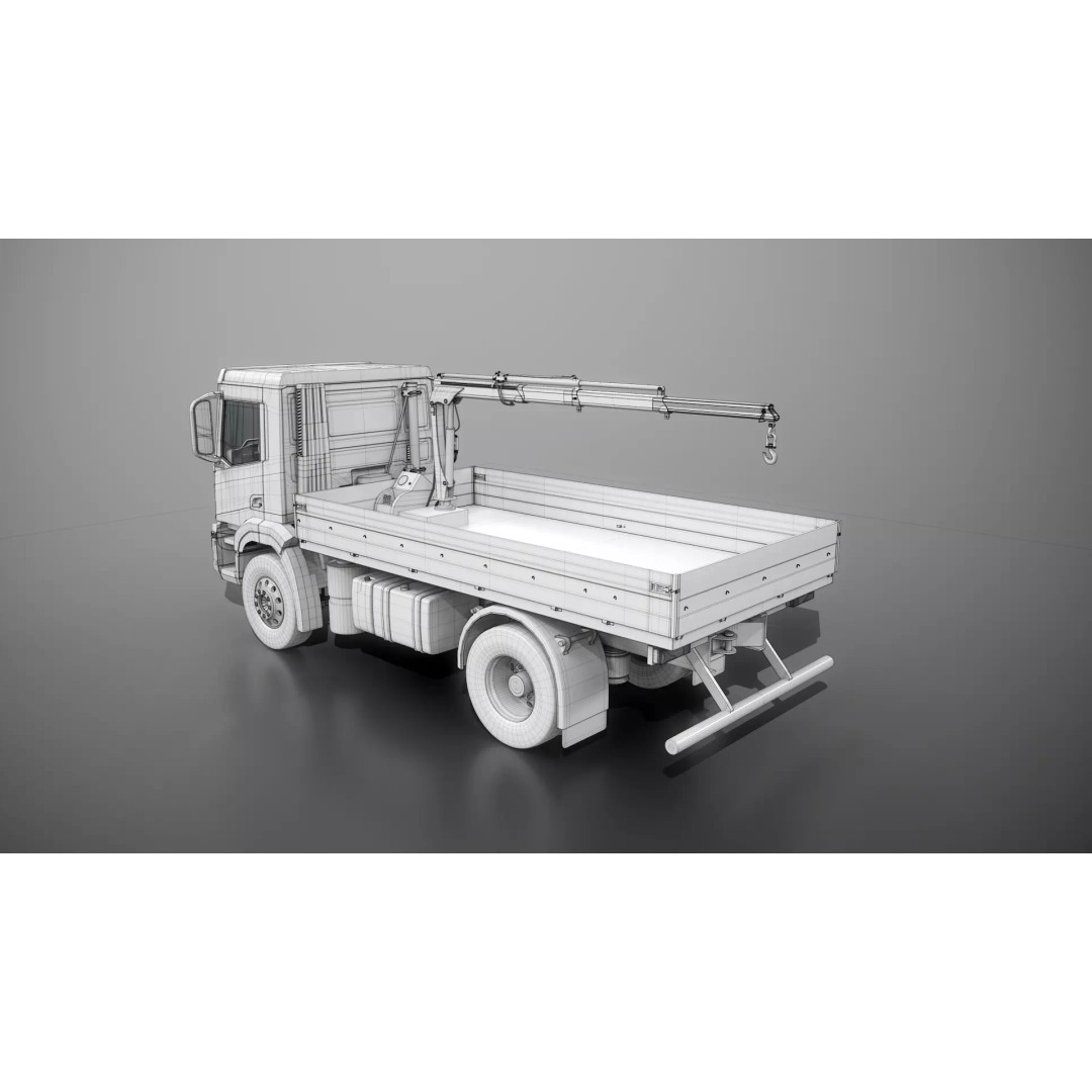 Flatbed Truck 3D Model – High Poly Loader Crane, FBX - View 13