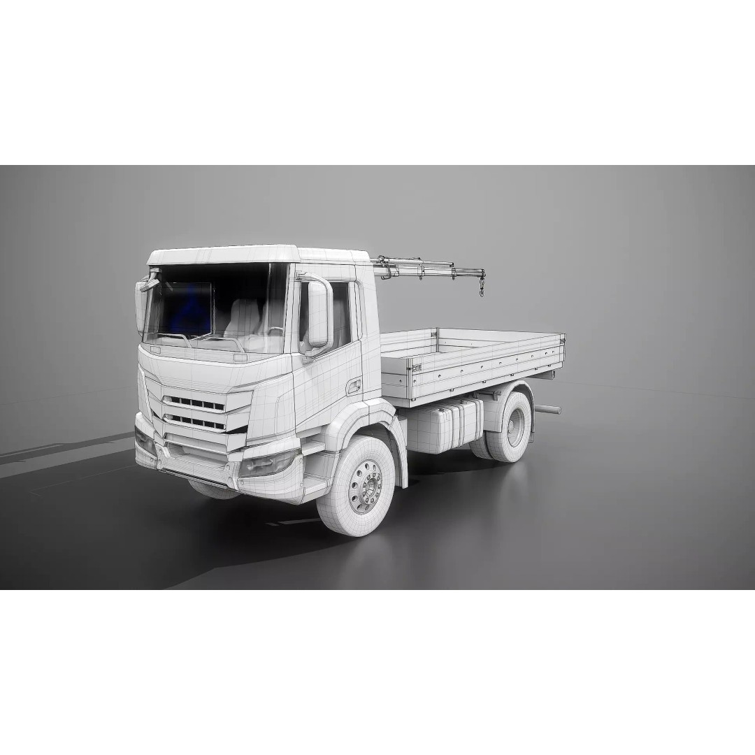 Flatbed Truck 3D Model – High Poly Loader Crane, FBX - View 14