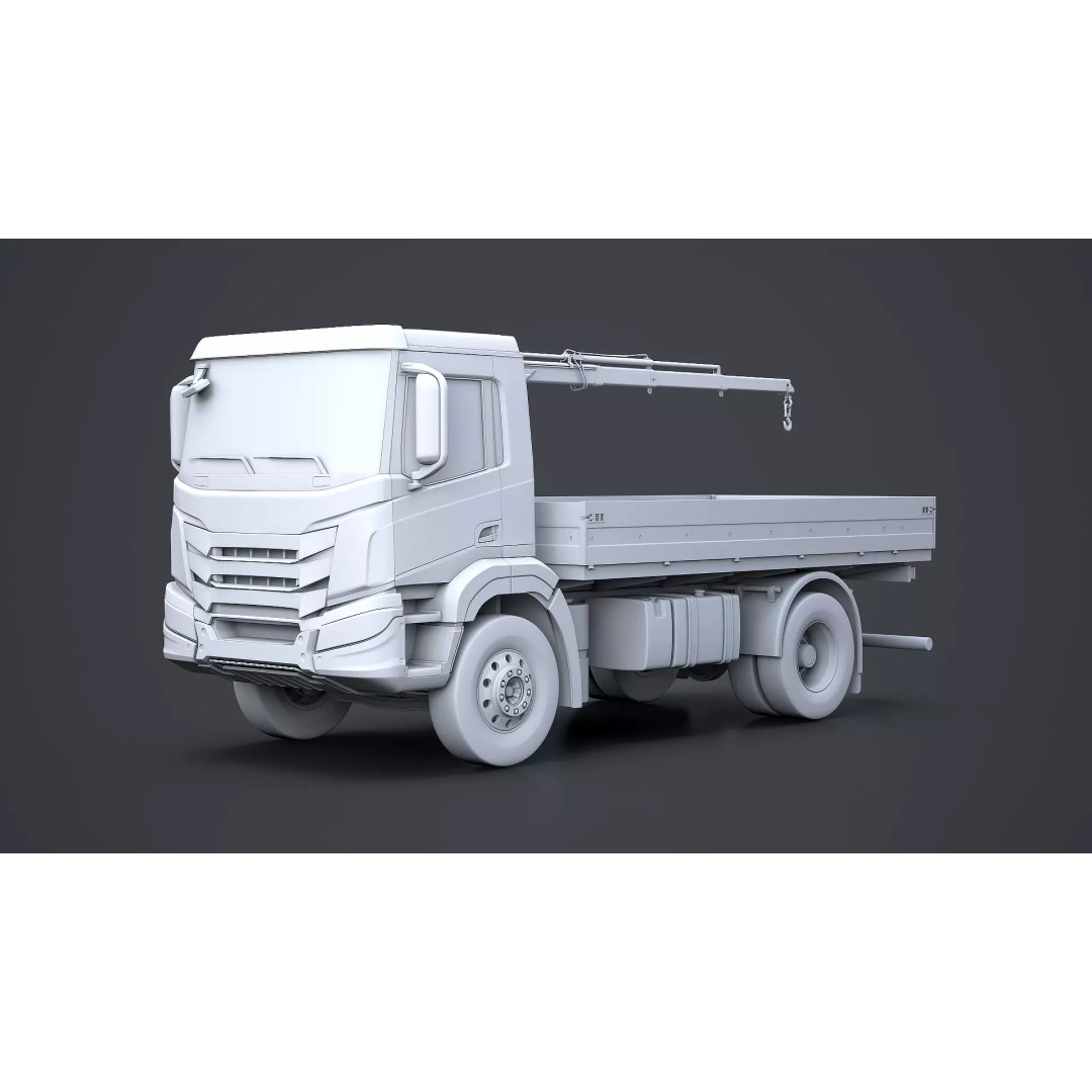 Flatbed Truck 3D Model – High Poly Loader Crane, FBX - View 2