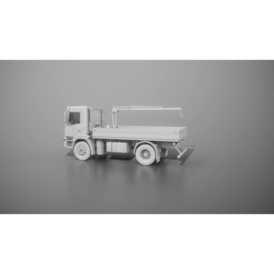 Flatbed Truck 3D Model – High Poly Loader Crane, FBX - View 25