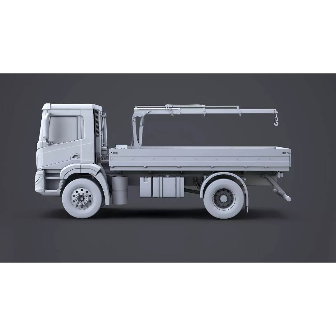 Flatbed Truck 3D Model – High Poly Loader Crane, FBX - View 3