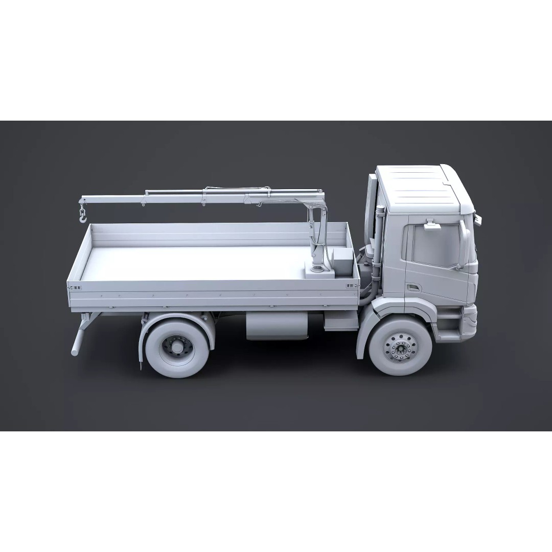 Flatbed Truck 3D Model – High Poly Loader Crane, FBX - View 7