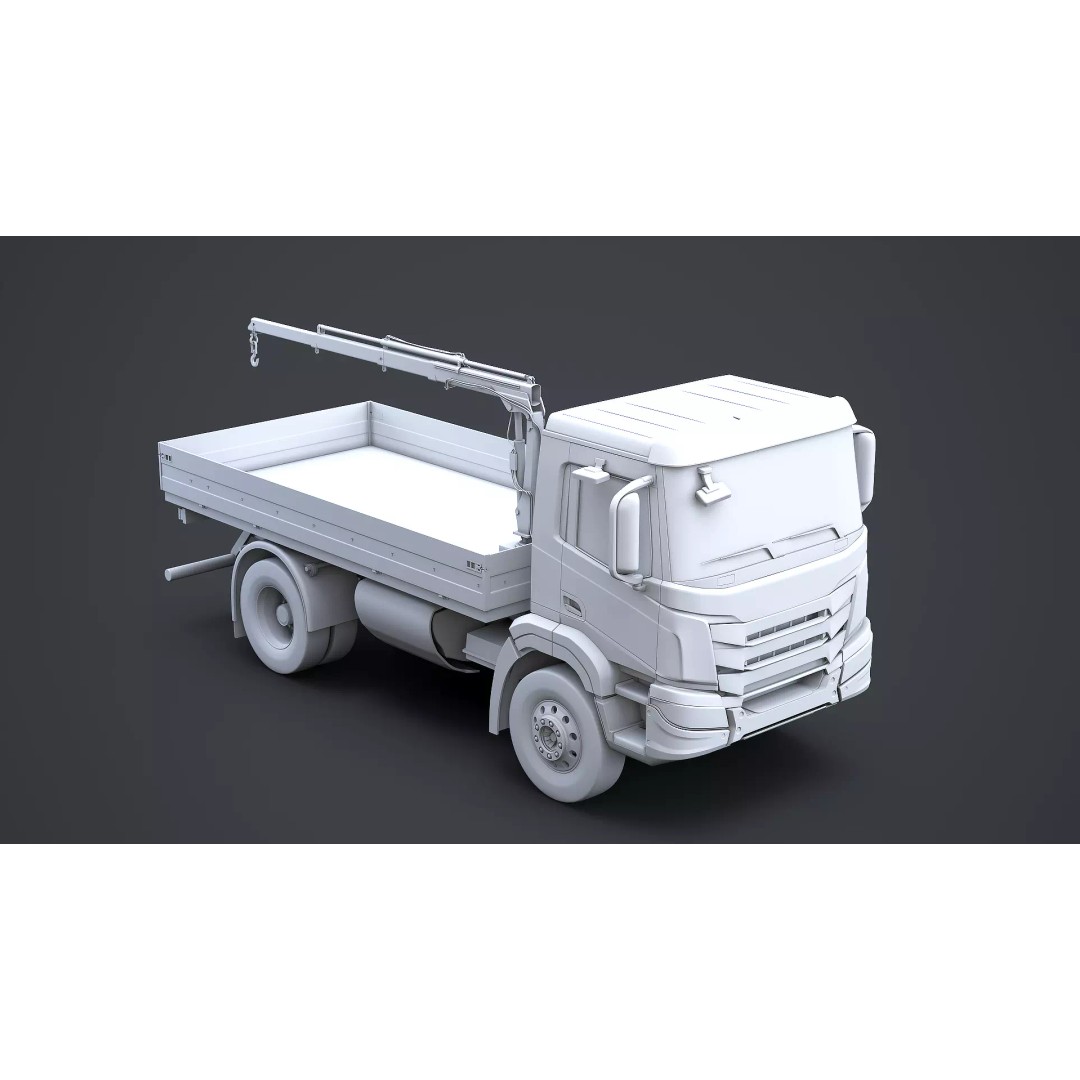 Flatbed Truck 3D Model – High Poly Loader Crane, FBX - View 8