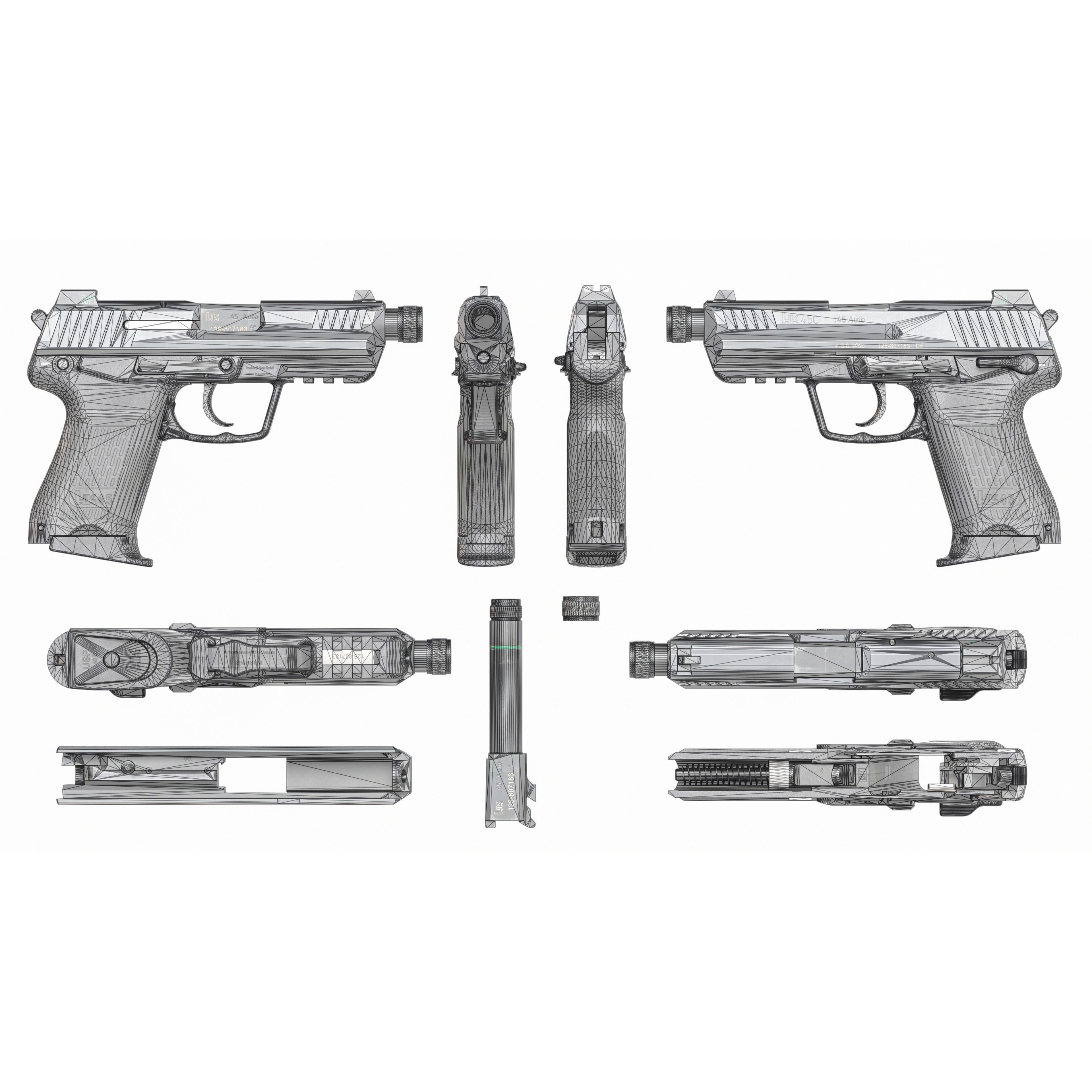 Heckler and Koch HK45 Compact Tactical - Low-Poly Game-Ready 3D Model - View 25