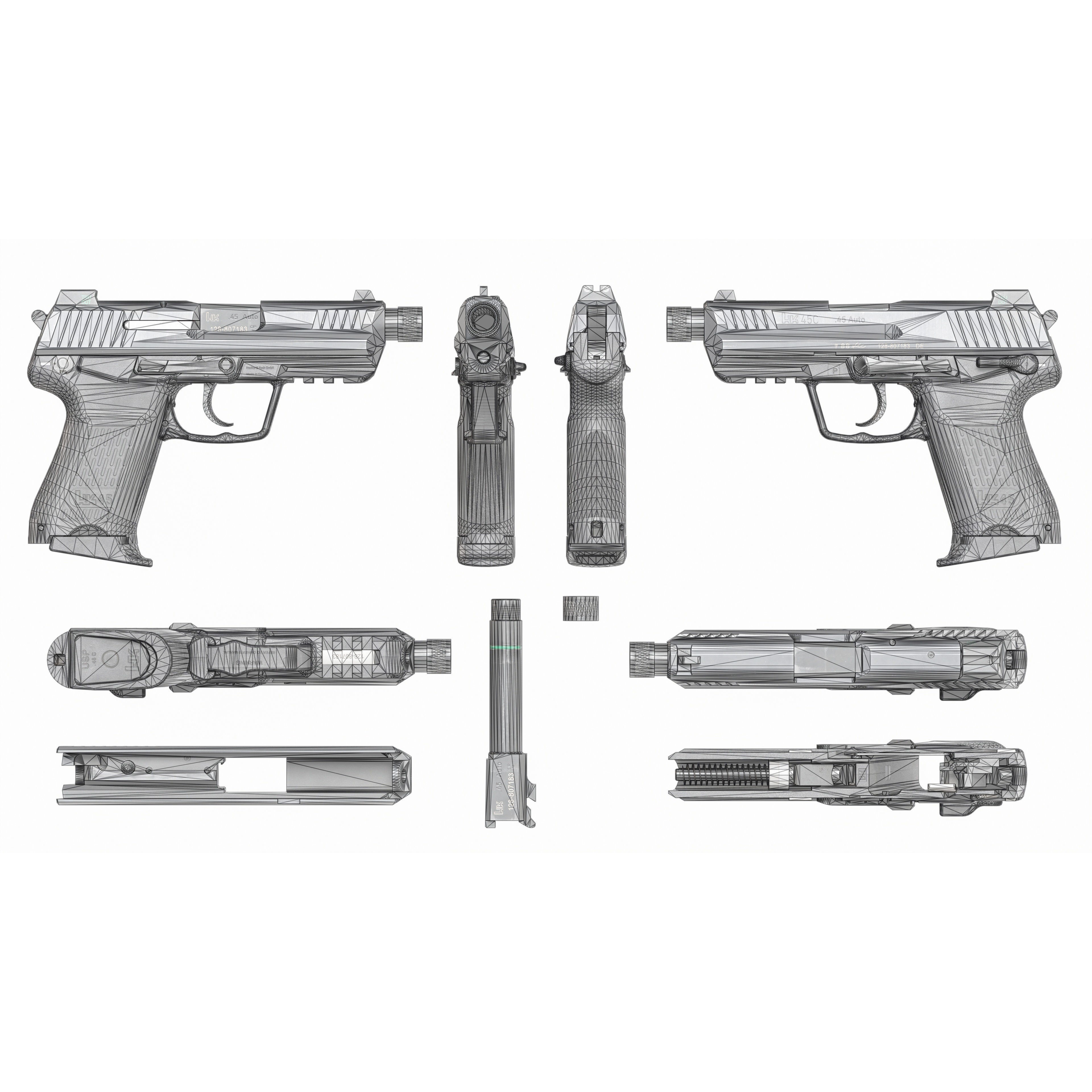 Heckler and Koch HK45 Compact Tactical - Low-Poly Game-Ready 3D Model - View 26