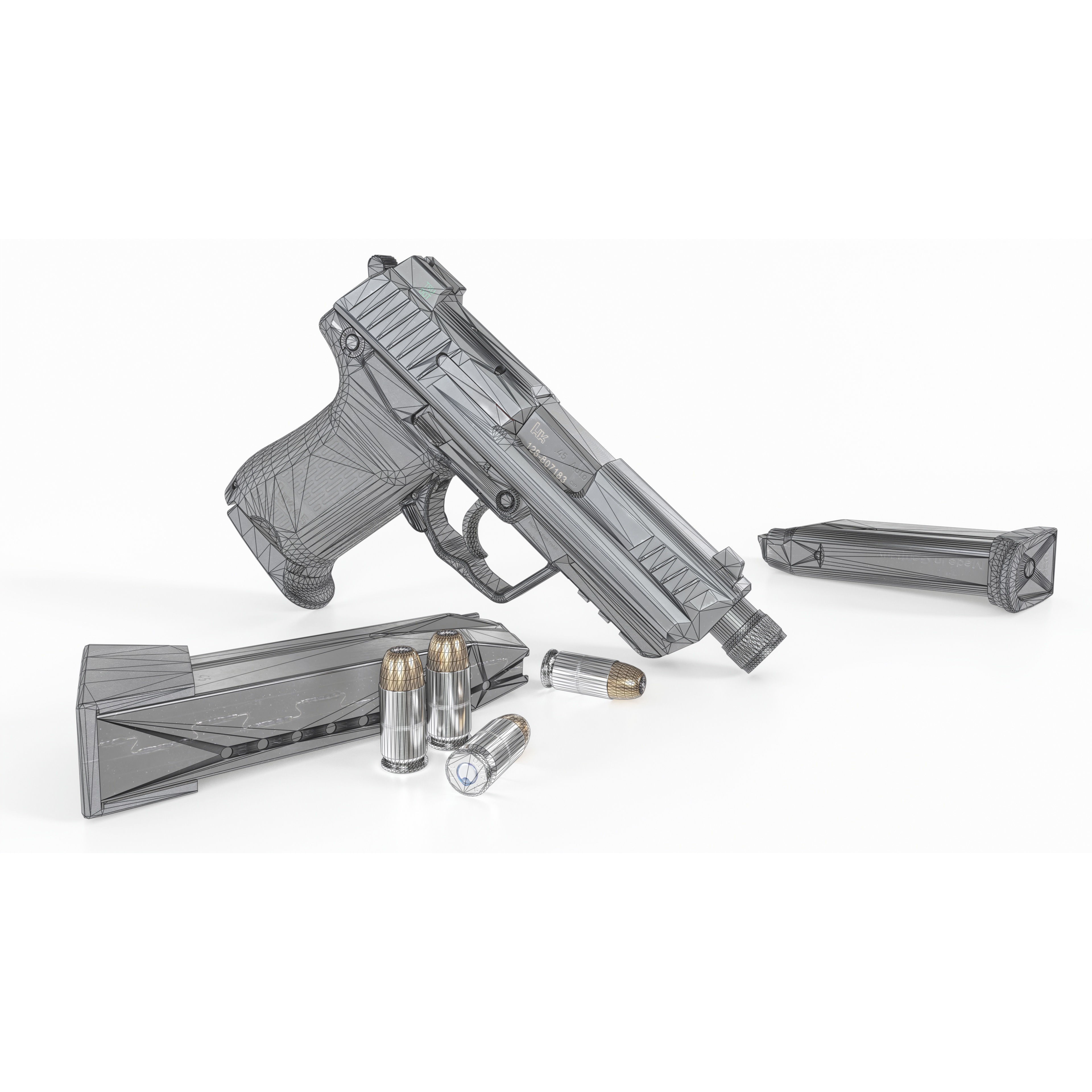 Heckler and Koch HK45 Compact Tactical - Low-Poly Game-Ready 3D Model - View 3