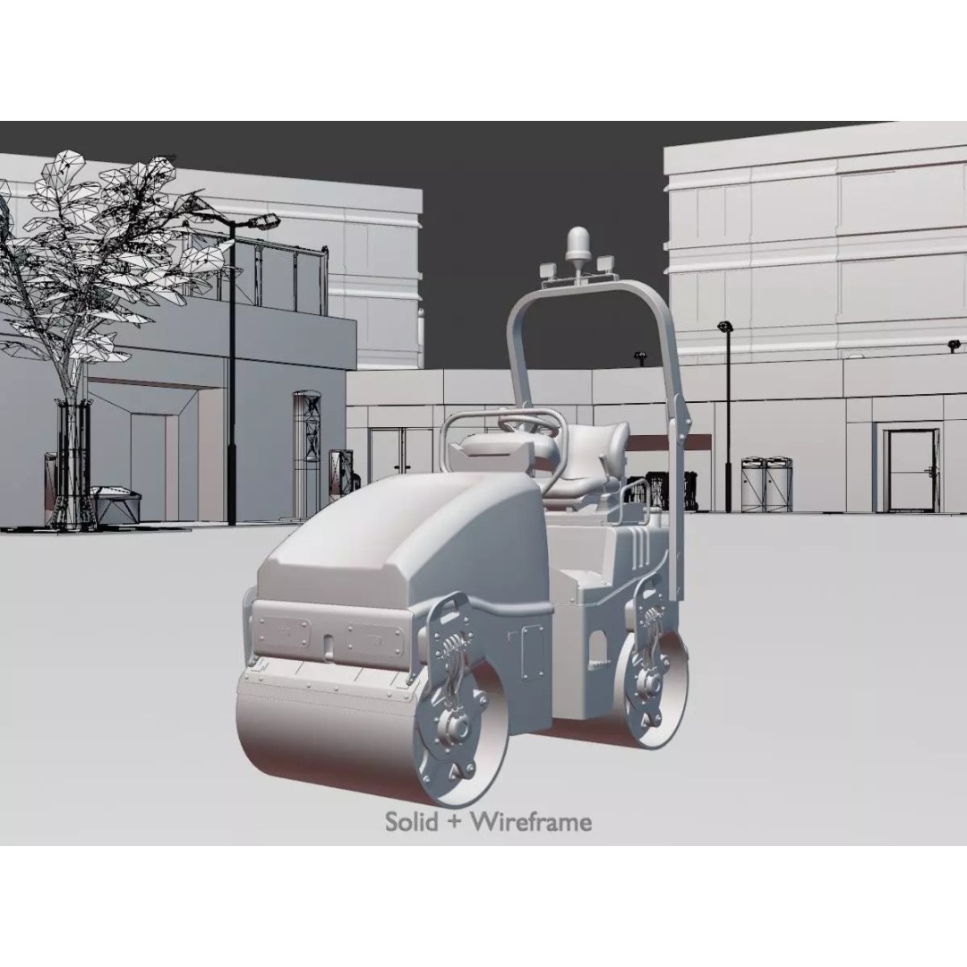 Road Roller 3D Model – Low Poly Construction Vehicle, FBX, Game Ready - View 11