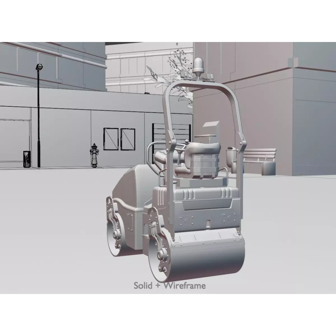 Road Roller 3D Model – Low Poly Construction Vehicle, FBX, Game Ready - View 12