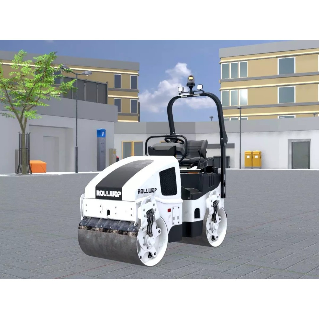 Road Roller 3D Model – Low Poly Construction Vehicle, FBX, Game Ready - View 2