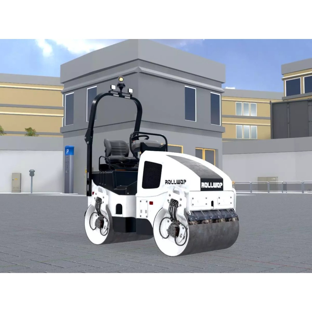 Road Roller 3D Model – Low Poly Construction Vehicle, FBX, Game Ready - View 3