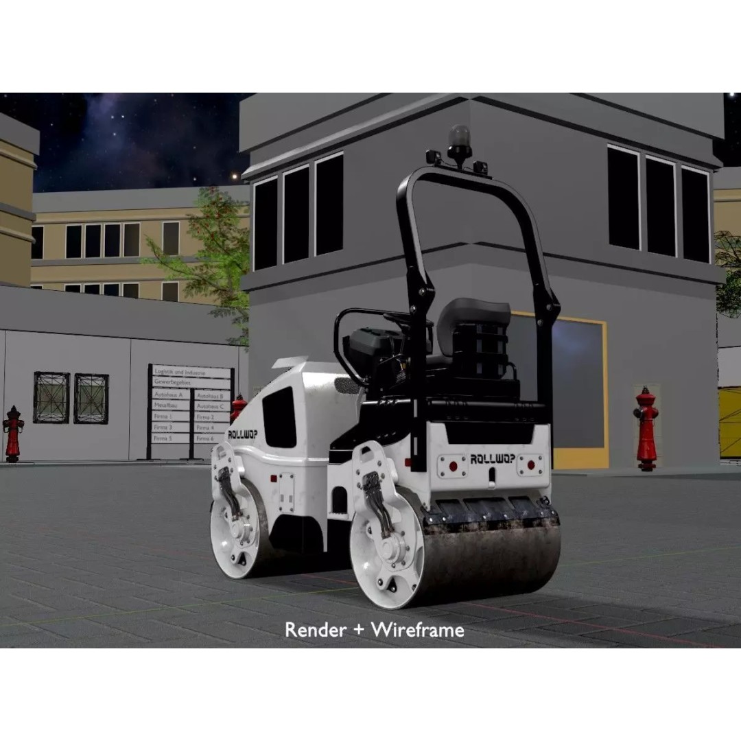 Road Roller 3D Model – Low Poly Construction Vehicle, FBX, Game Ready - View 7