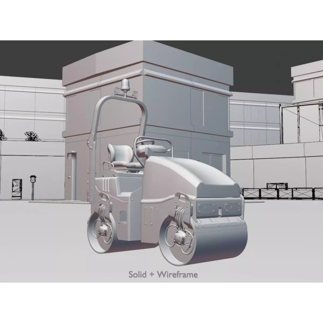 Road Roller 3D Model – Low Poly Construction Vehicle, FBX, Game Ready - View 9
