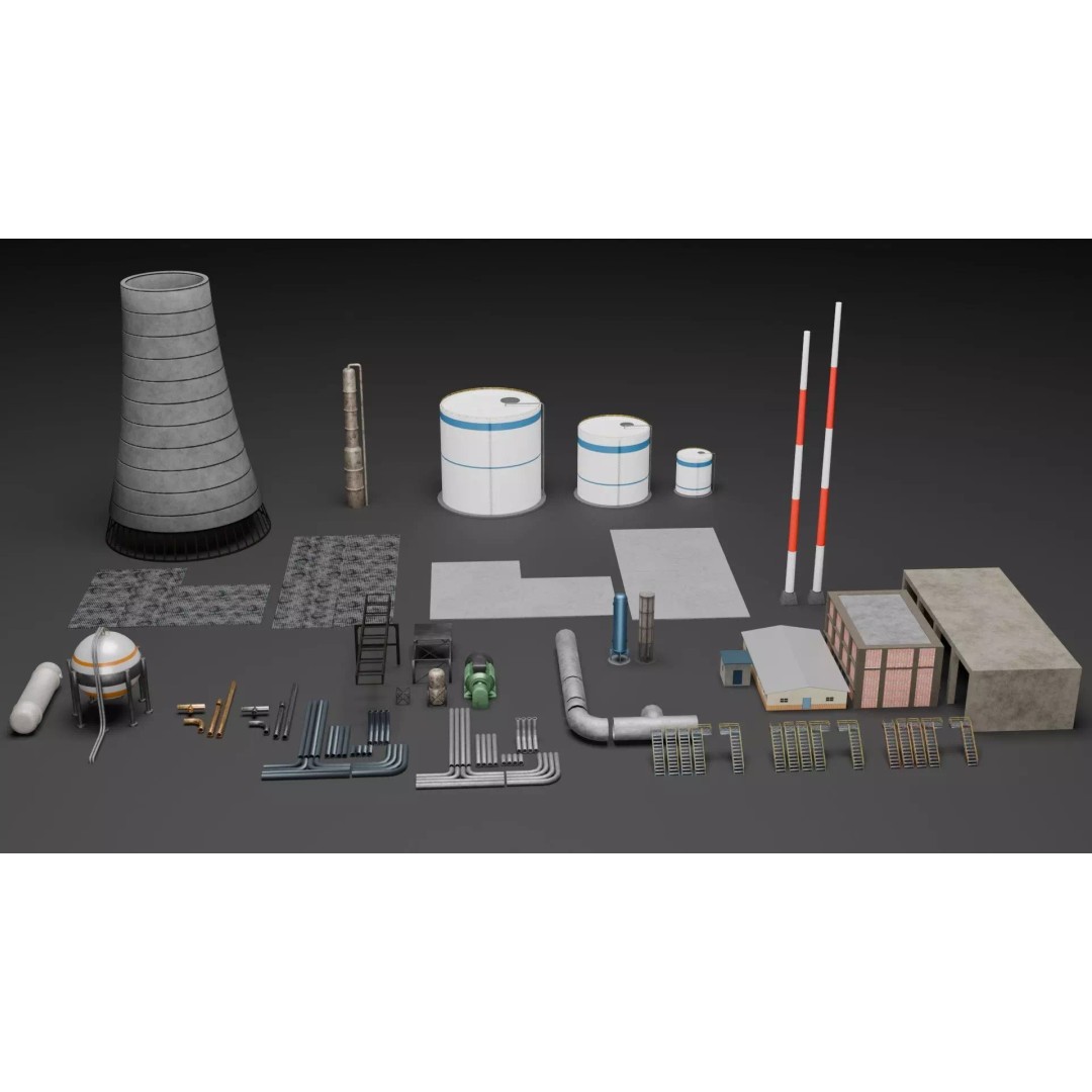 Refinery Industrial Props 3D Model – Low Poly Game Ready Asset, FBX, Blender - View 2