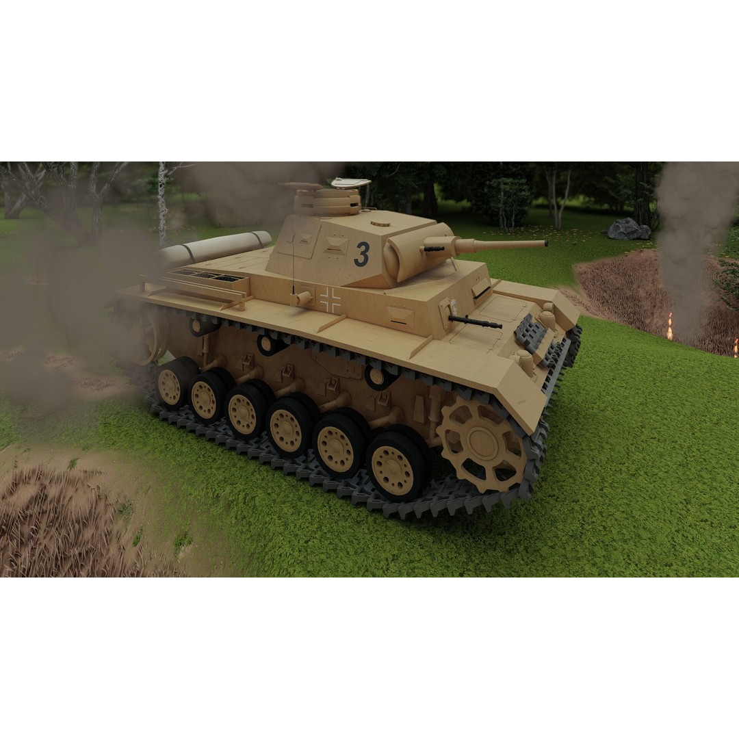 Panzer III 3D Model – Detailed Military Vehicle with Interior - View 6