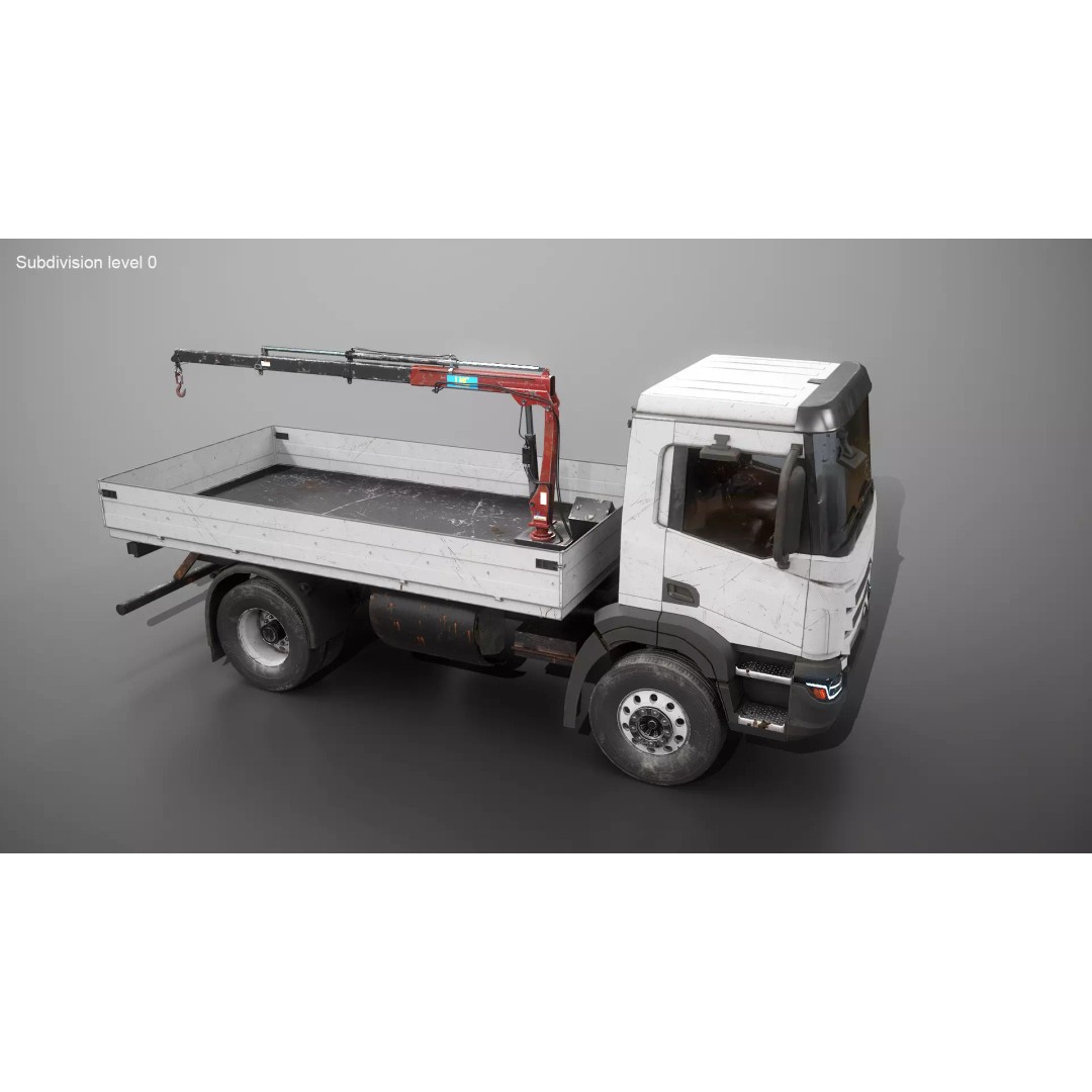 Realistic Flatbed Truck 3D Model – Aged Rusted Vehicle, PBR Textures - View 12