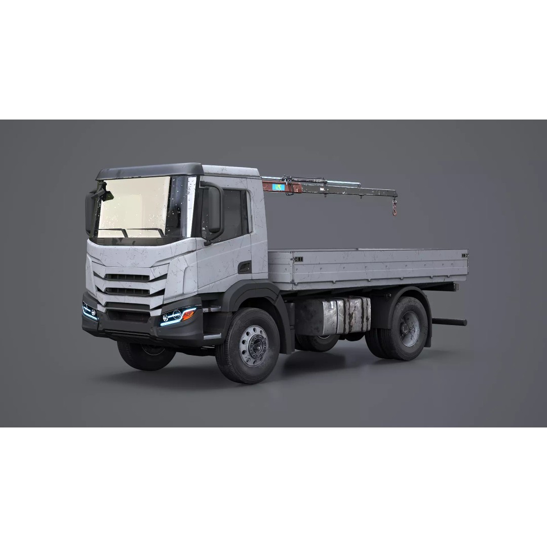 Realistic Flatbed Truck 3D Model – Aged Rusted Vehicle, PBR Textures - View 2