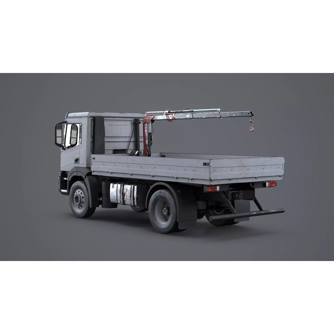 Realistic Flatbed Truck 3D Model – Aged Rusted Vehicle, PBR Textures - View 4