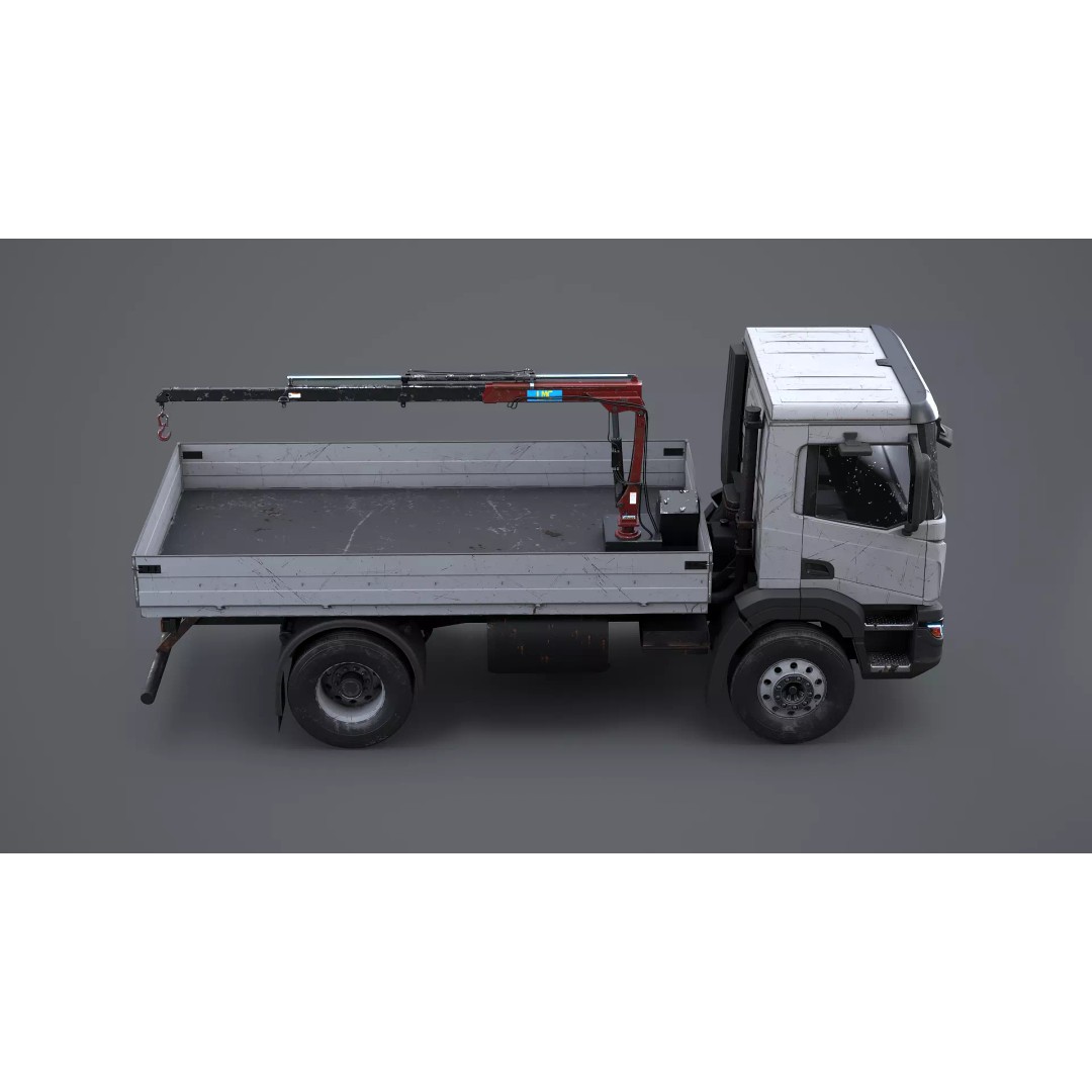 Realistic Flatbed Truck 3D Model – Aged Rusted Vehicle, PBR Textures - View 7