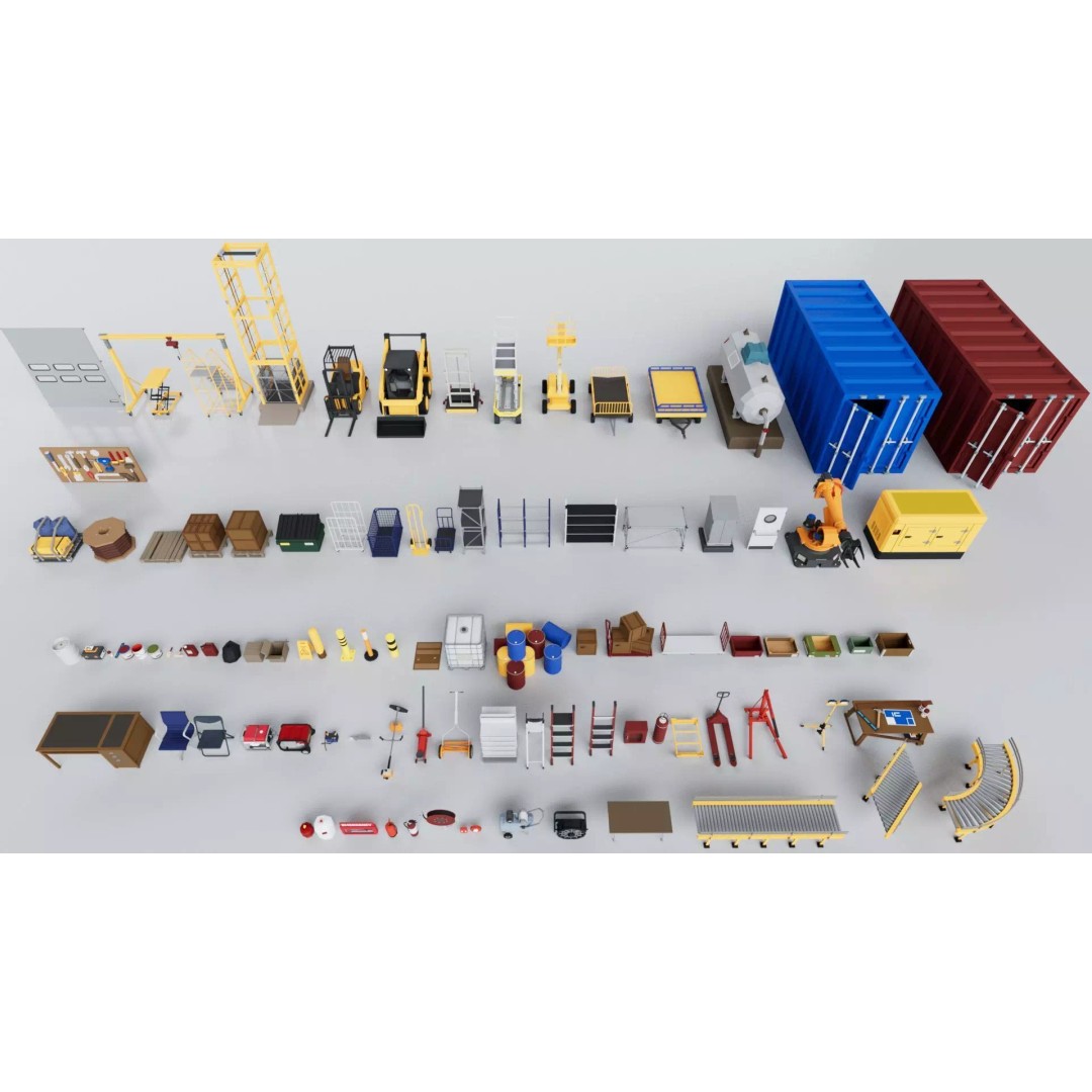 Warehouse Interior Exterior Mega Pack 3D Model – High Poly Game-Ready Collection, FBX, Blender