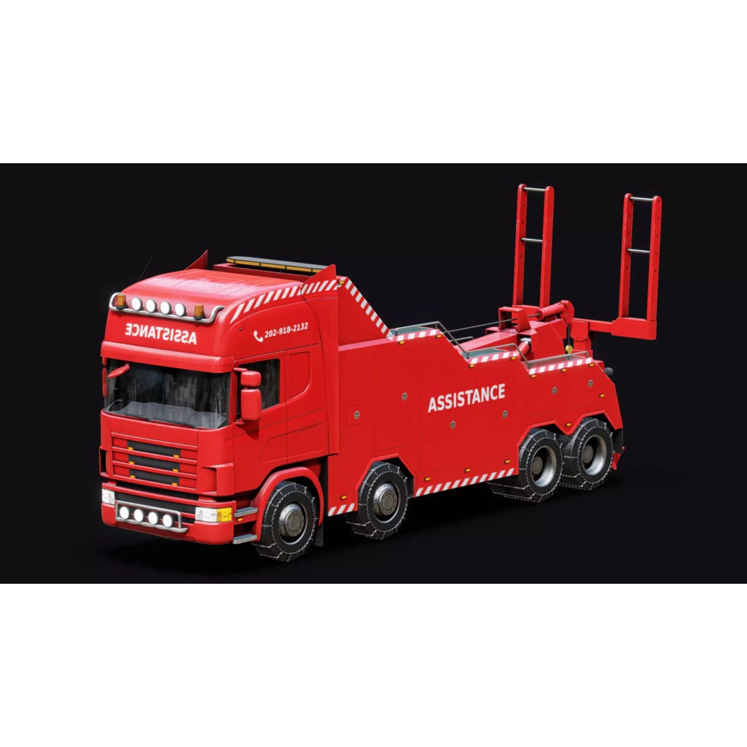 Wrecker Truck 3D Model – Low Poly Game Asset, FBX, PBR Textures - View 2
