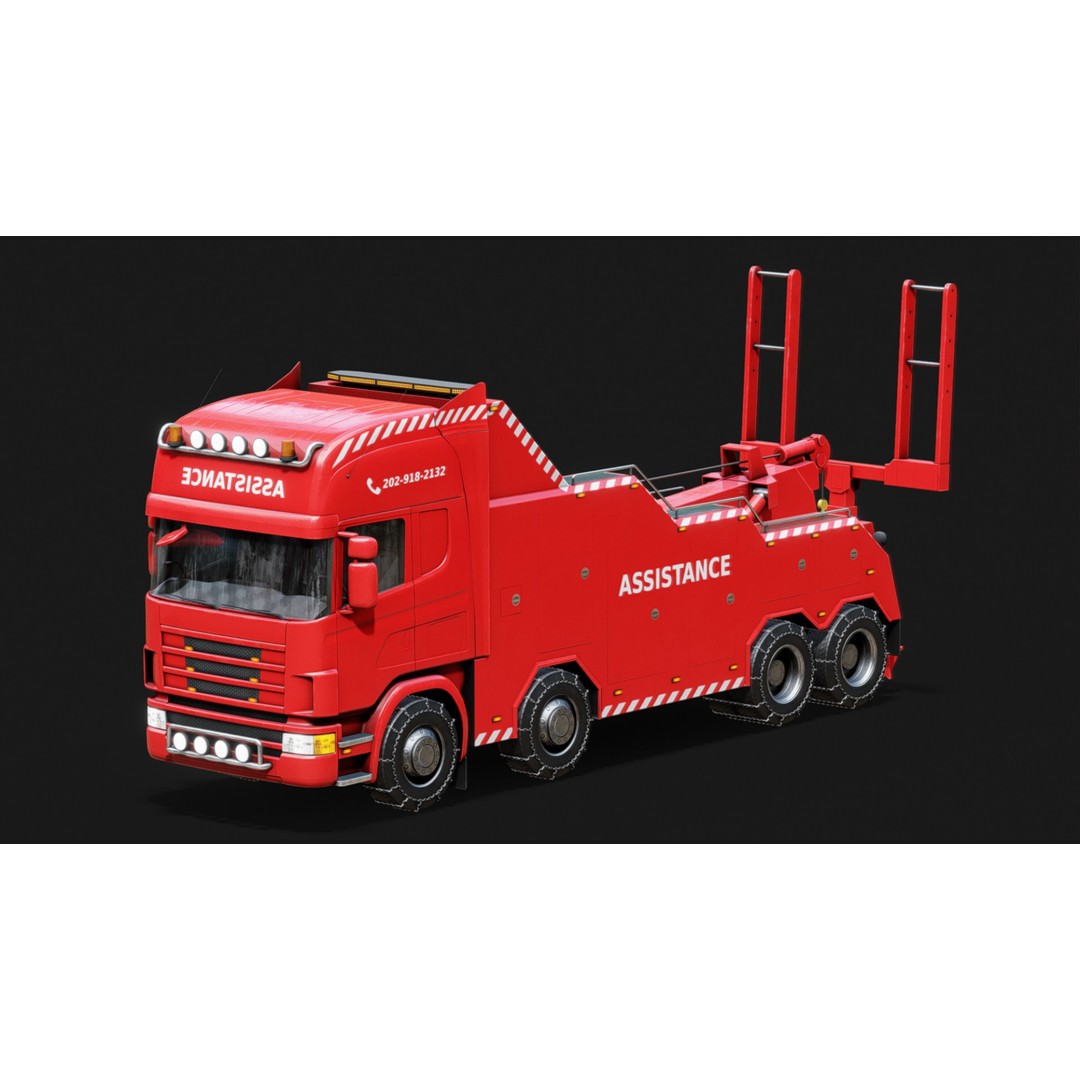 Wrecker Truck 3D Model – Low Poly Game Asset, FBX, PBR Textures - View 4