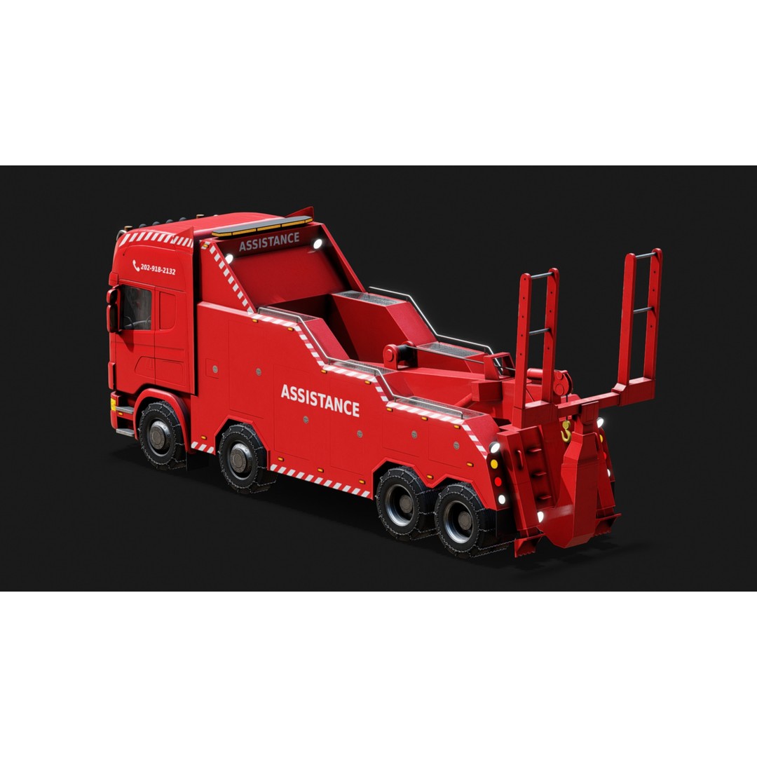 Wrecker Truck 3D Model – Low Poly Game Asset, FBX, PBR Textures - View 5