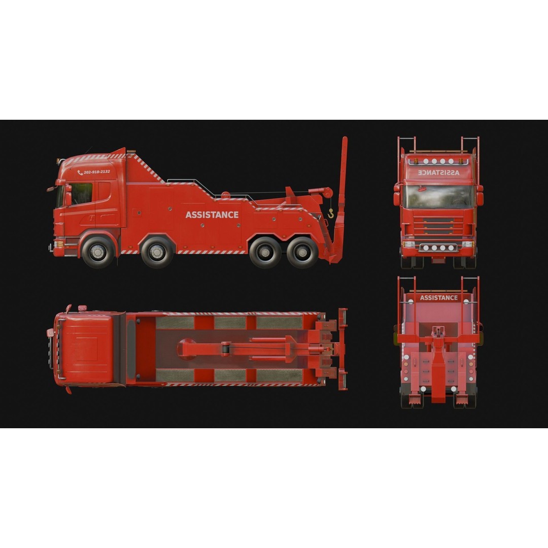 Wrecker Truck 3D Model – Low Poly Game Asset, FBX, PBR Textures - View 9