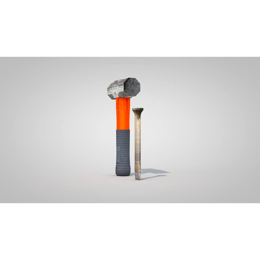 Sledgehammer and Chisel 3D Model – PBR Textured Construction Tools - View 10