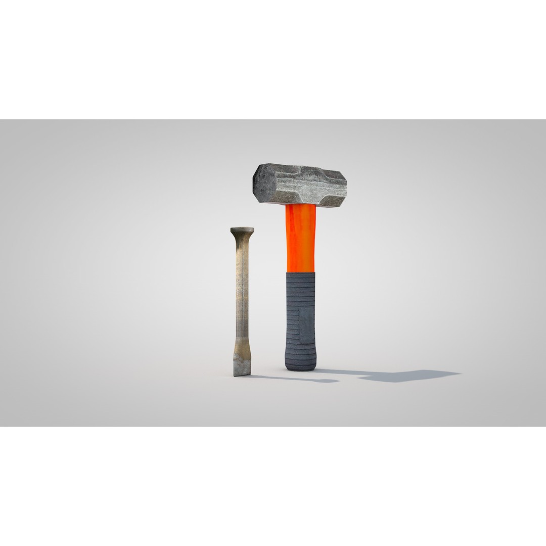 Sledgehammer and Chisel 3D Model – PBR Textured Construction Tools - View 11