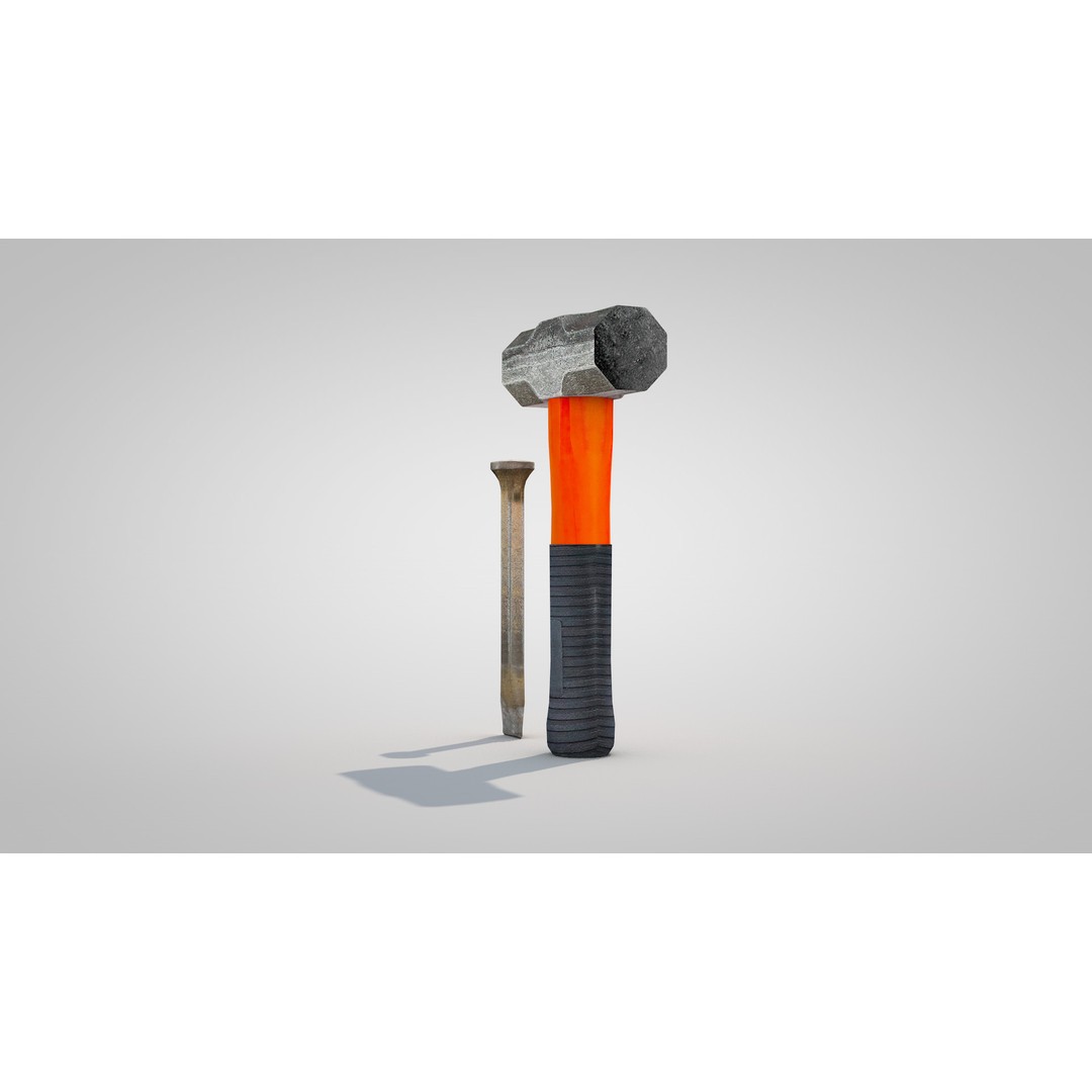 Sledgehammer and Chisel 3D Model – PBR Textured Construction Tools - View 12