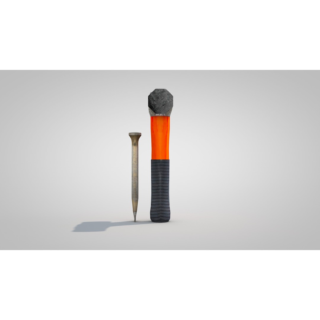 Sledgehammer and Chisel 3D Model – PBR Textured Construction Tools - View 13