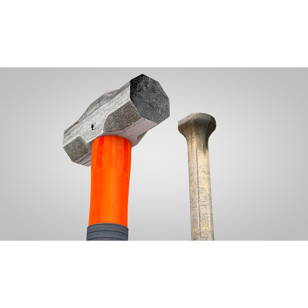Sledgehammer and Chisel 3D Model – PBR Textured Construction Tools - View 15
