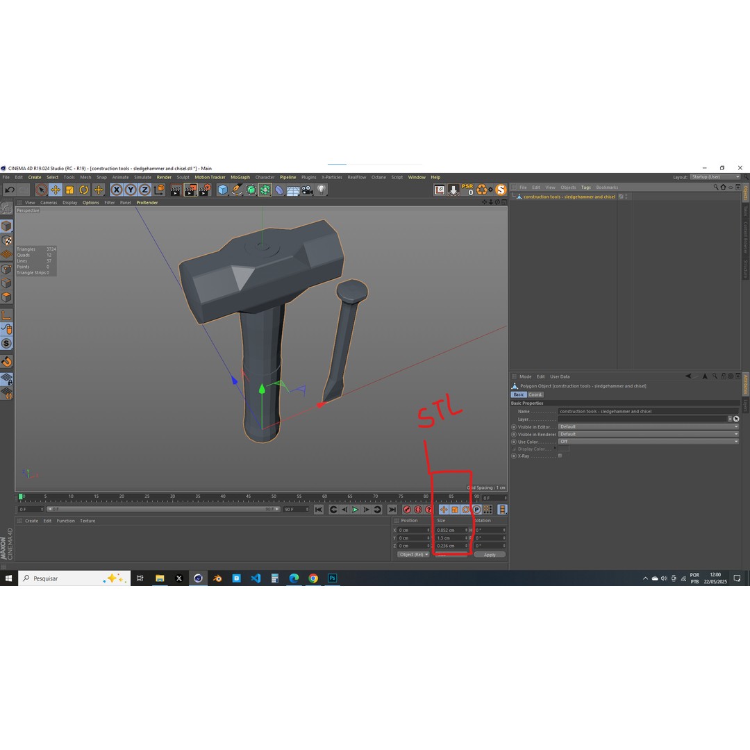 Sledgehammer and Chisel 3D Model – PBR Textured Construction Tools - View 17