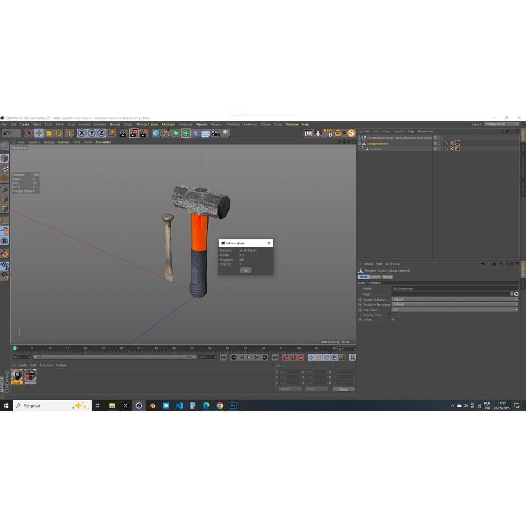 Sledgehammer and Chisel 3D Model – PBR Textured Construction Tools - View 18