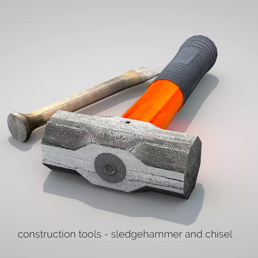 Sledgehammer and Chisel 3D Model – PBR Textured Construction Tools - View 2