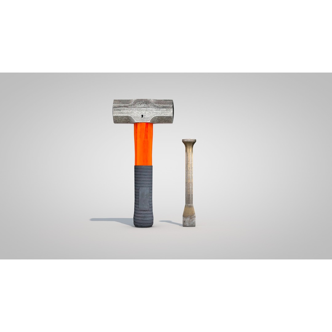 Sledgehammer and Chisel 3D Model – PBR Textured Construction Tools - View 3
