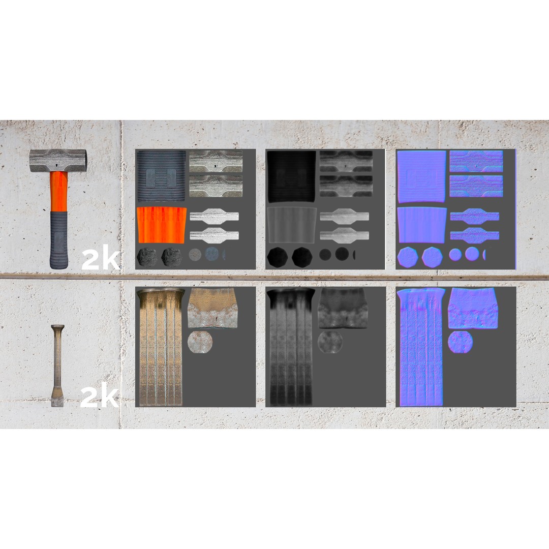 Sledgehammer and Chisel 3D Model – PBR Textured Construction Tools - View 5