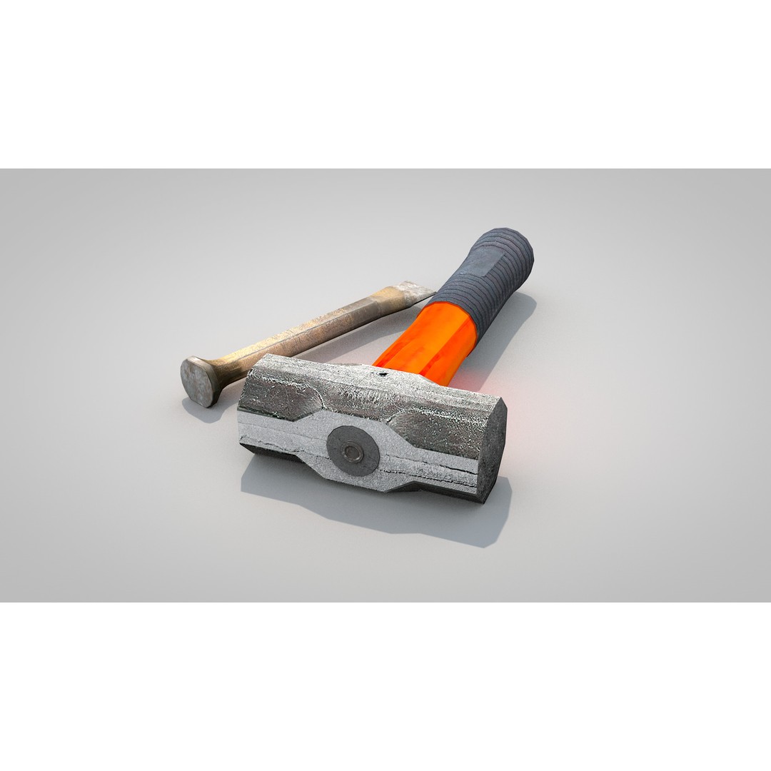 Sledgehammer and Chisel 3D Model – PBR Textured Construction Tools - View 7