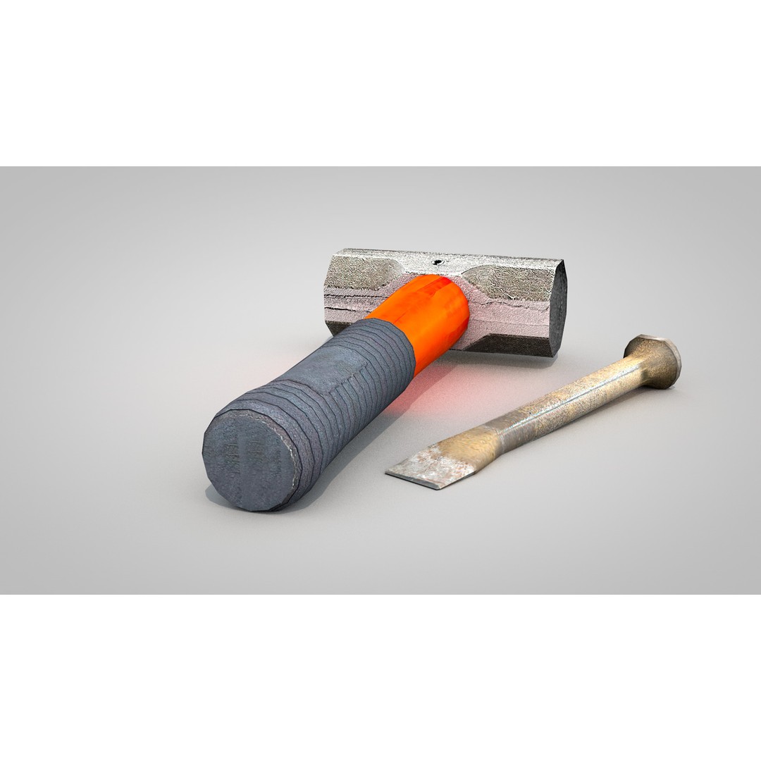 Sledgehammer and Chisel 3D Model – PBR Textured Construction Tools - View 8