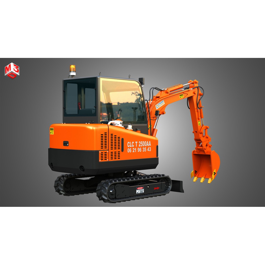 CLC T2500 AA Mini Pelle Excavator 3D Model – High Poly Game Asset, FBX - View 3
