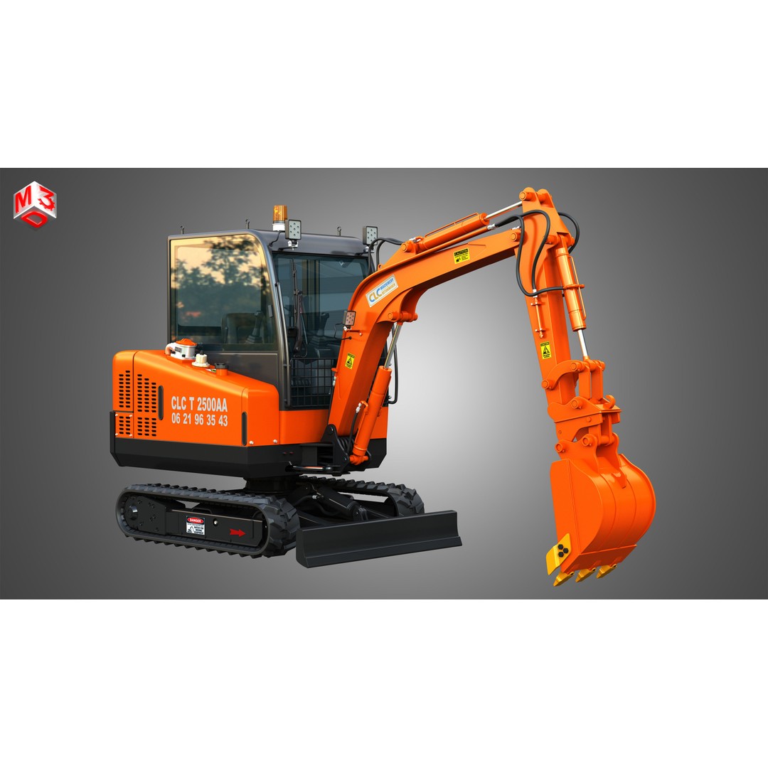 CLC T2500 AA Mini Pelle Excavator 3D Model – High Poly Game Asset, FBX - View 4