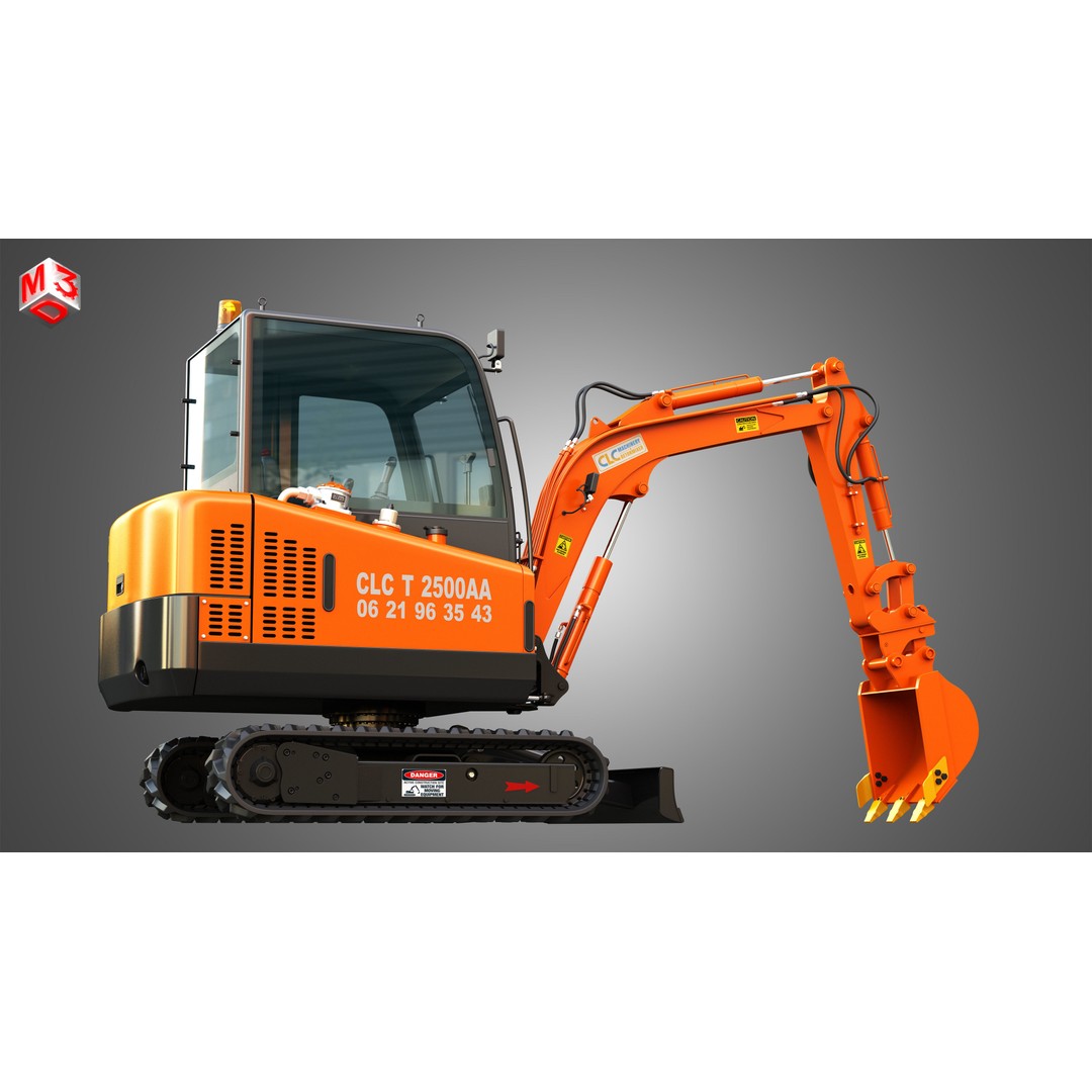 CLC T2500 AA Mini Pelle Excavator 3D Model – High Poly Game Asset, FBX - View 9