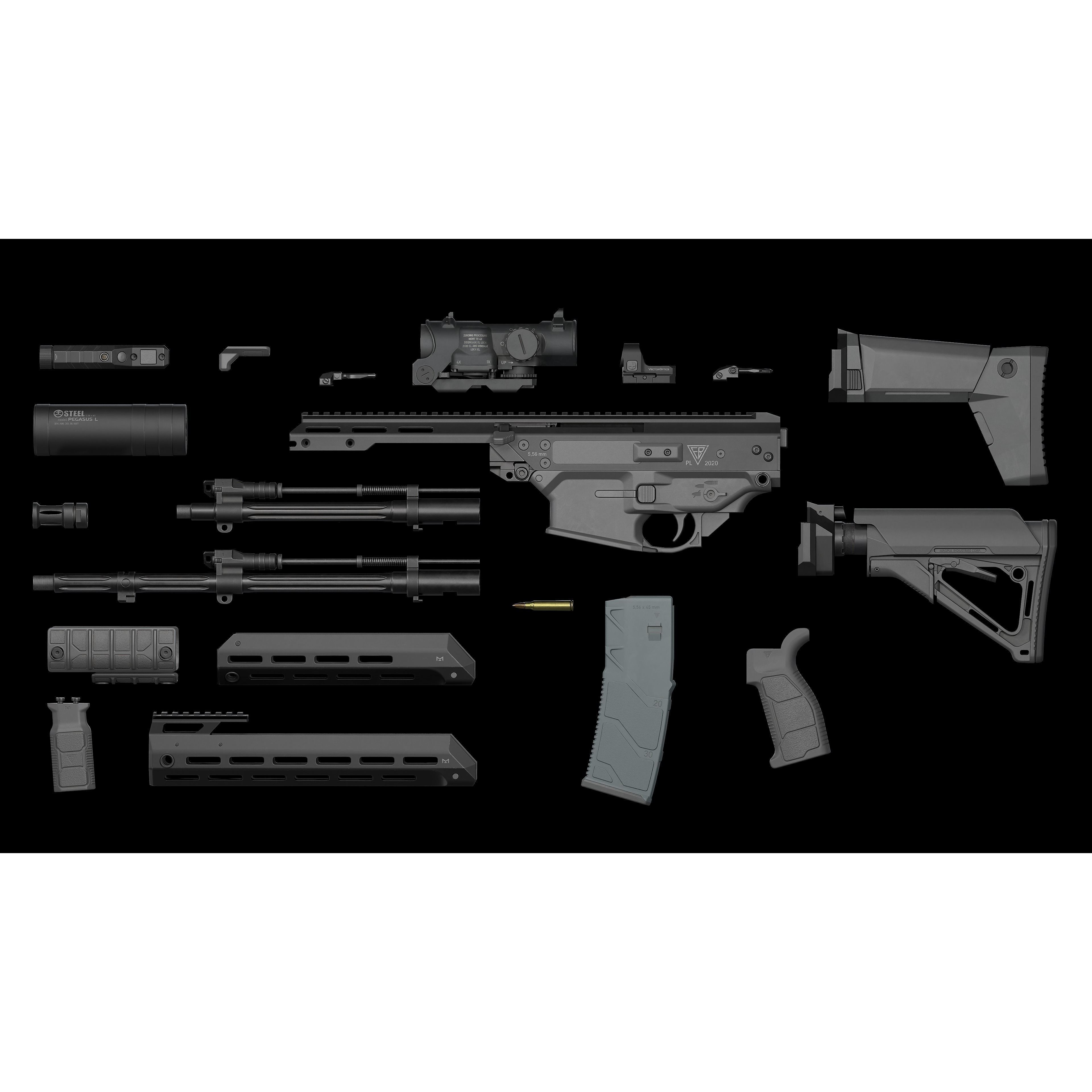 MSBS GROT Modular Assault Rifle - Low-Poly Game-Ready 3D Model - View 10