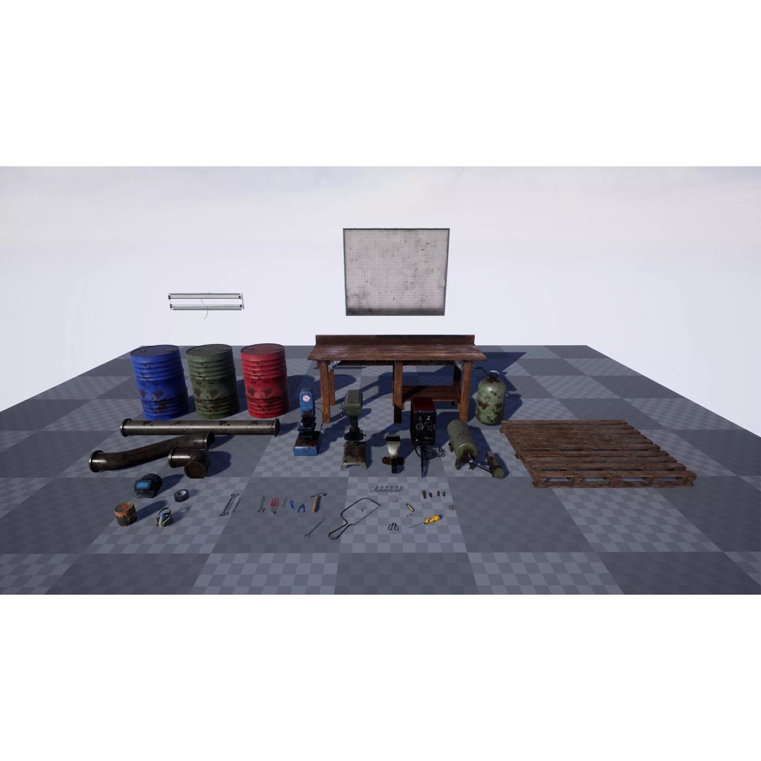 Workbench Props 3D Model – Low Poly Industrial Assets, FBX - View 13