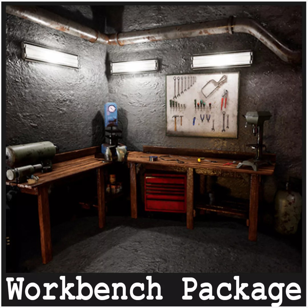 Workbench Props 3D Model – Low Poly Industrial Assets, FBX - View 3