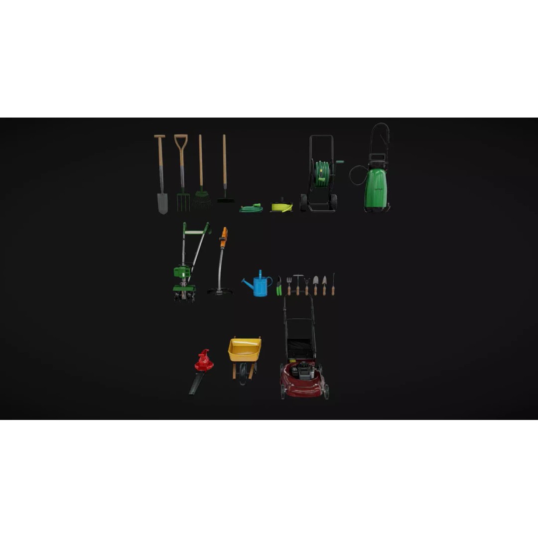 Gardening Tool Pack 3D Model – Low Poly PBR Asset, FBX & Blender - View 2