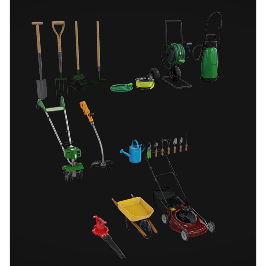 Gardening Tool Pack 3D Model – Low Poly PBR Asset, FBX & Blender - View 3